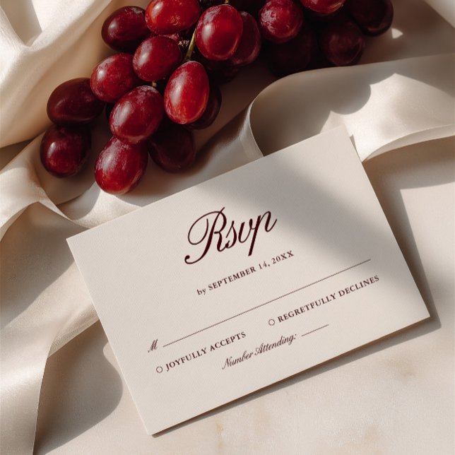 Cartão RSVP Casamento Elegante Retro Ivory Beige & Burgundy (Retro Ivory Beige & Burgundy Elegant Wedding RSVP Card)
