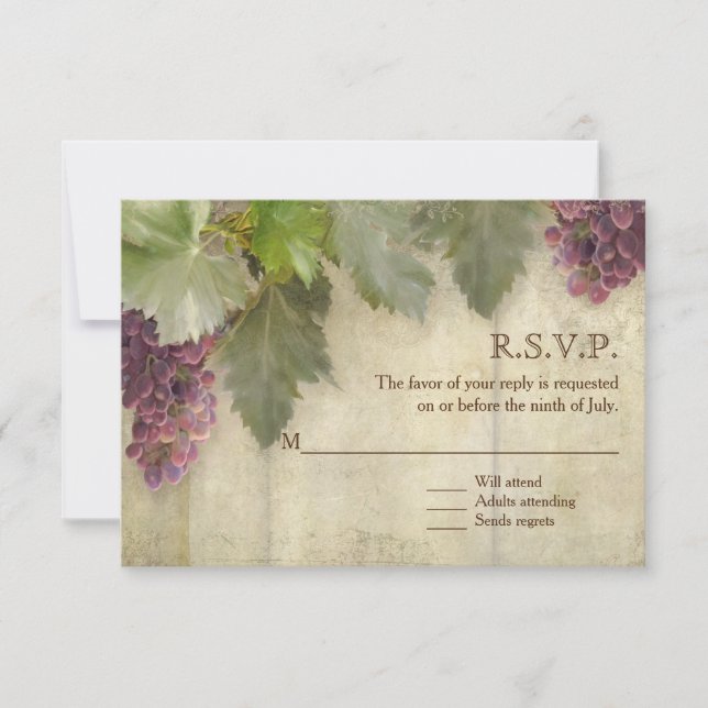 Cartão RSVP Casamento Elegante Rustic Vineyard Winery (Frente)