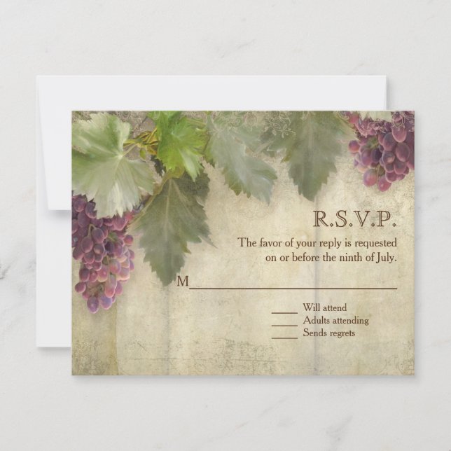 Cartão RSVP Casamento Elegante Rustic Vineyard Winery (Frente)