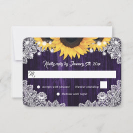 Cartão RSVP Casamento Elegante Rústico com Girassóis Roxos