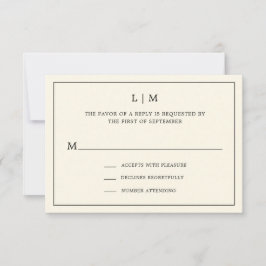 Cartão RSVP Casamento Elegante Simples De Creme Monograma