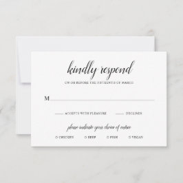 Cartão RSVP Casamento Elegante Simples de Refeições Pretas e B