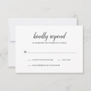 Cartão RSVP Casamento Elegante Simples Preto e Branco