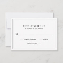 Cartão RSVP Casamento Elegante Tradicional de Preto e Branco