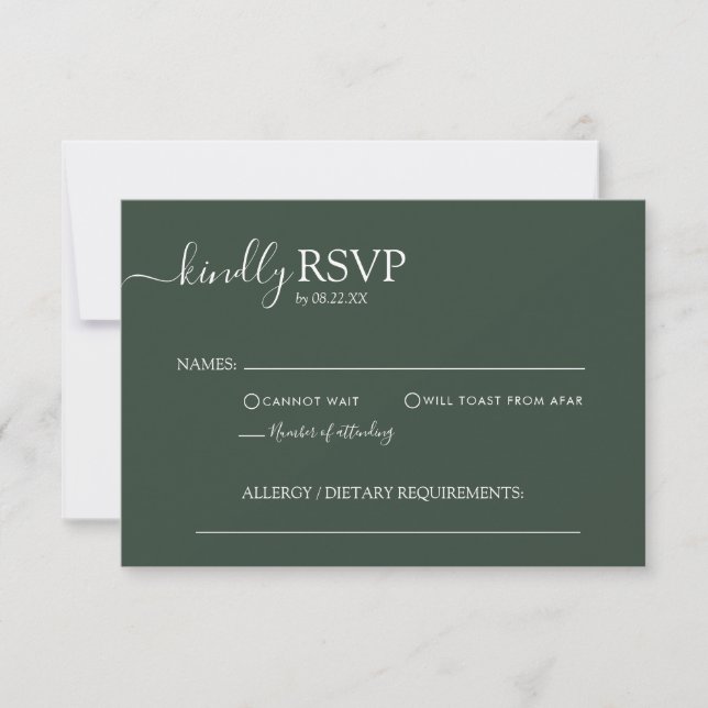 Cartão RSVP Casamento Elegante Verde Escuro Básico Minimalista (Frente)
