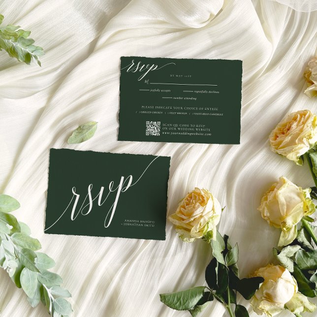 Cartão RSVP Casamento Elegante Verde Minimalista (Criador carregado)
