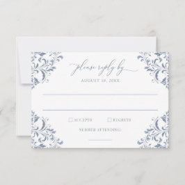 Cartão RSVP Casamento Elegante Vintage Azul Poeirento Antigo