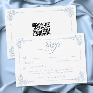 Cartão RSVP Casamento Elegante Vintage Barroco Azul Poeirento 