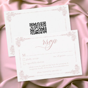 Cartão RSVP Casamento Elegante Vintage Barroco Rosa Poeirento