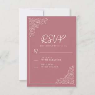 Cartão RSVP Casamento Elegante Vintage Blush Mauve