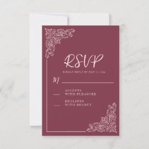 Cartão RSVP Casamento Elegante Vintage com Bagas em Borgonha
