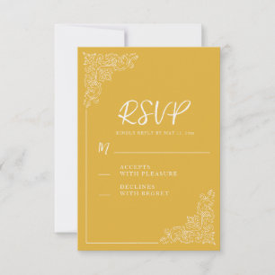 Cartão RSVP Casamento Elegante Vintage Mostarda Amarela