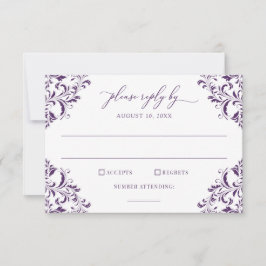 Cartão RSVP Casamento Elegante Vintage Roxo Plum