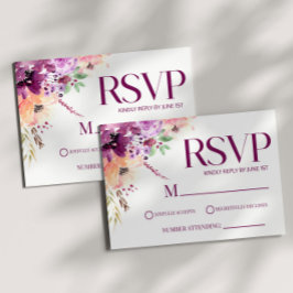Cartão RSVP Casamento Elegante Violet Magenta