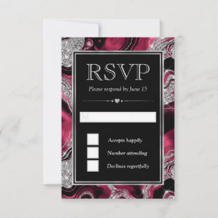 Cartão RSVP Casamento em Ágata com Folha Vermelha Elegante e B