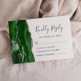 Cartão RSVP Casamento em Ágata Prata Verde Caçador Moderno