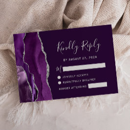 Cartão RSVP Casamento em Ágata Prateada Deep Purple Moderna