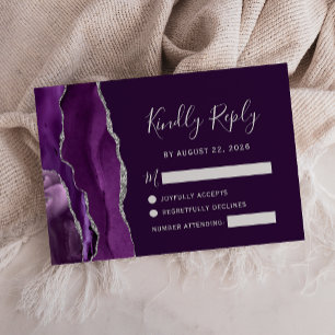Cartão RSVP Casamento em Ágata Prateada Deep Purple Moderna
