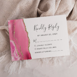 Cartão RSVP Casamento em Ágata Rosa Dourado Moderno
