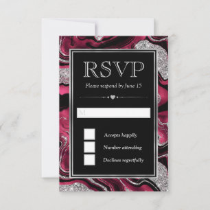 Cartão RSVP Casamento em Ágata Vermelha Elegante com Brilho Pr