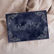 Casamento em Aquarela Azul Marinho Prata Vintage