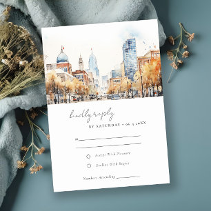 Cartão RSVP Casamento em Aquarela da Paisagem de Indianapolis