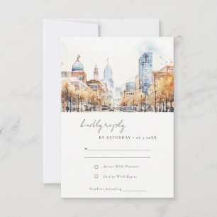 Cartão RSVP Casamento em Aquarela da Paisagem de Indianapolis