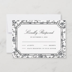 Cartão RSVP Casamento em Chinoiserie Preto e Branco