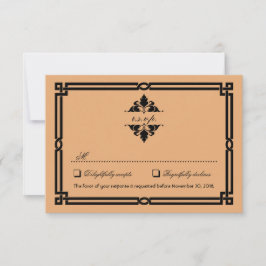 Cartão RSVP Casamento em Deco de Arte Moderna Dourada Black Vi