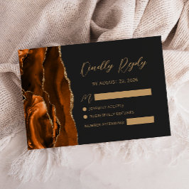 Cartão RSVP Casamento em Grafismo Caligráfico Ágata Laranja Qu