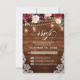 Cartão RSVP Casamento em Jarra de Pedra Floral Burgundy de Mad