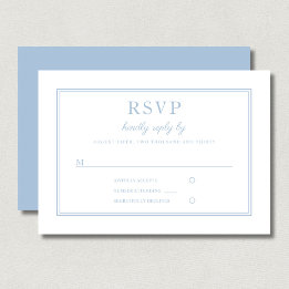 Cartão RSVP Casamento em Letra de Forma Azul Pó Clássico Elega