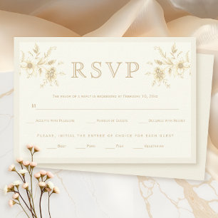 Cartão RSVP Casamento em moldura floral de marfim e sépia vint