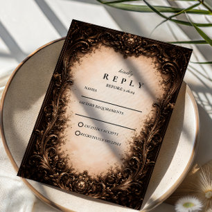 Cartão RSVP Casamento em Moldura Gótica Barroca