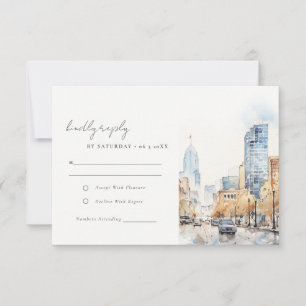 Cartão RSVP Casamento em Paisagem de Aquarela de Indianapolis