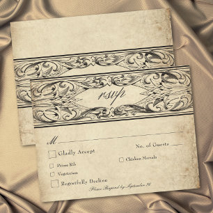 Cartão RSVP Casamento em Pergaminho Preto Até a Morte Vintage