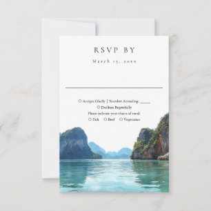 Cartão RSVP Casamento em Phuket Tailândia em Aquarela Elegante