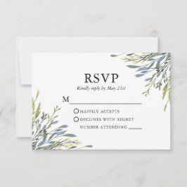 Cartão RSVP Casamento em Verde Botânico Delicado
