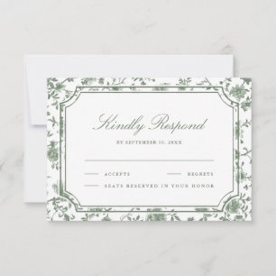 Cartão RSVP Casamento em Verde Salvia e Branco com Chinoiserie