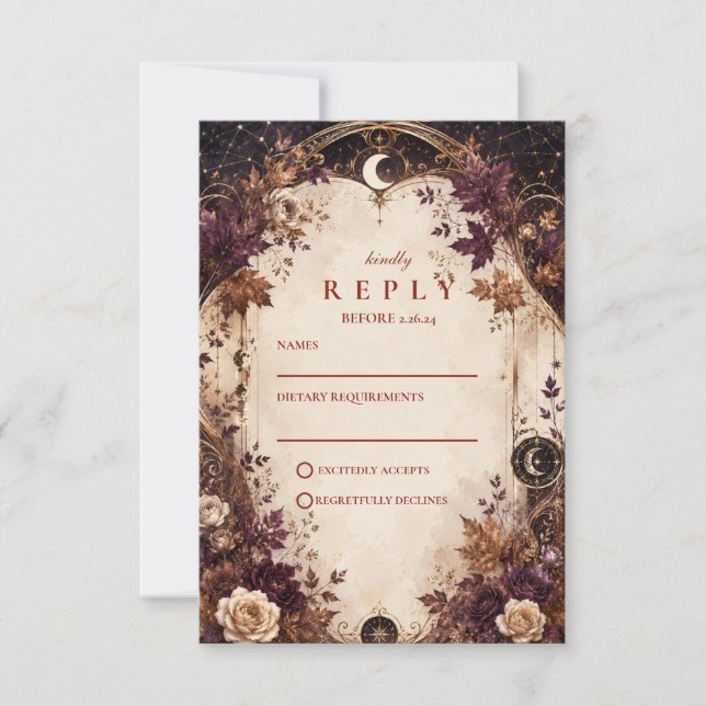 Cartão RSVP Casamento Encaixado de Outono Celestial (Frente)