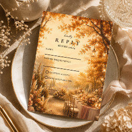 Cartão RSVP Casamento Encantado no Quintal de Outono