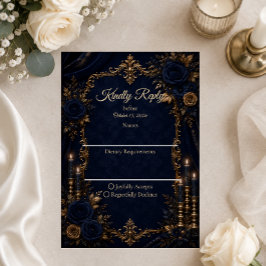 Cartão RSVP Casamento Enfeitiçado de Outono em Azul Meia-Noite