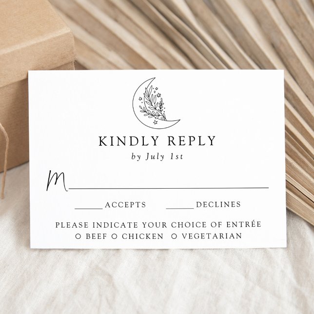 Cartão RSVP Casamento entre Lua Elegante e Estrelas - Escolha  (Criador carregado)