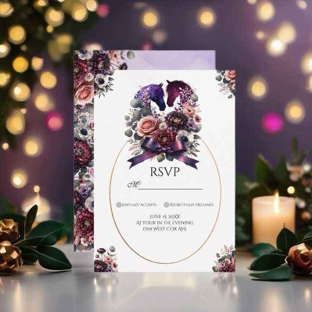 Cartão RSVP Casamento Equestre Elegante Watercolor (Personalize this beautiful design to make your celebration special!)