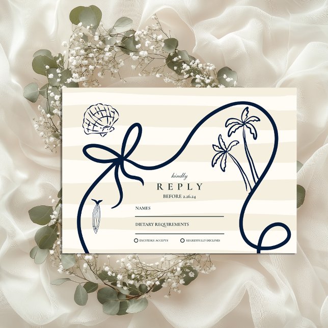 Cartão RSVP Casamento Esboço Costeiro (Criador carregado)