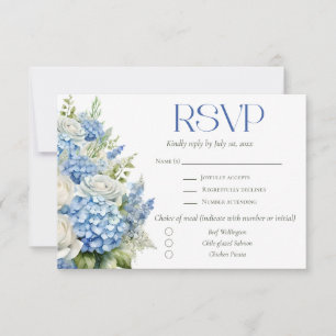 Cartão RSVP Casamento Escolha de Refeição Floral Hortênsia Azu