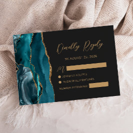 Cartão RSVP Casamento Escrito em Caligrafia Dourada com Ágata 