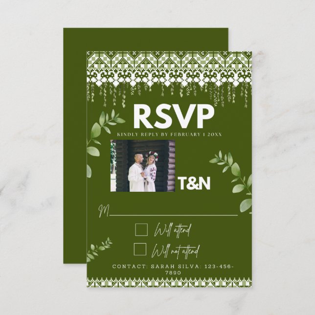 Cartão RSVP Casamento Eslavo Verde da Floresta Negra Elegante (Frente/Verso)