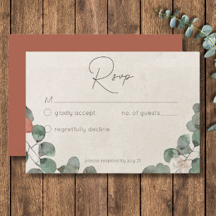 Cartão RSVP Casamento Eucalipto Wreath Verde Mínimo