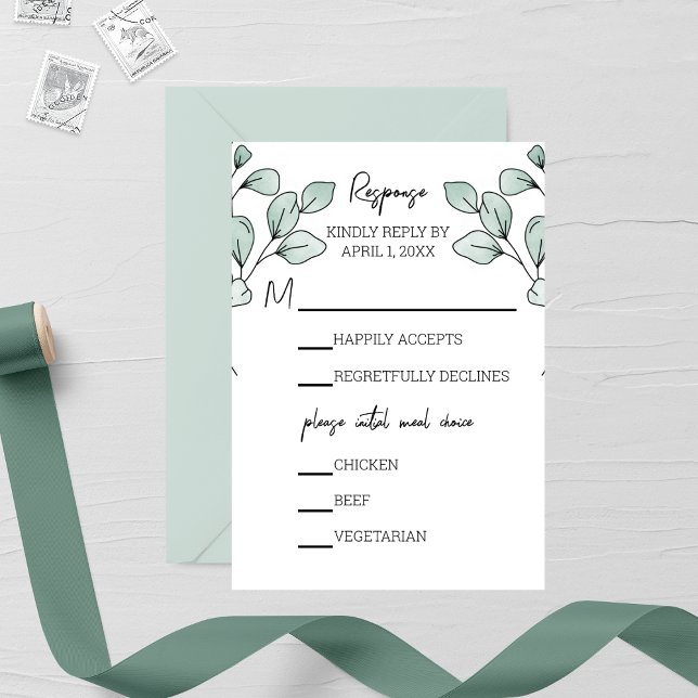 Cartão RSVP Casamento Eucalyptus Com Aquarelas Whimsical (Criador carregado)